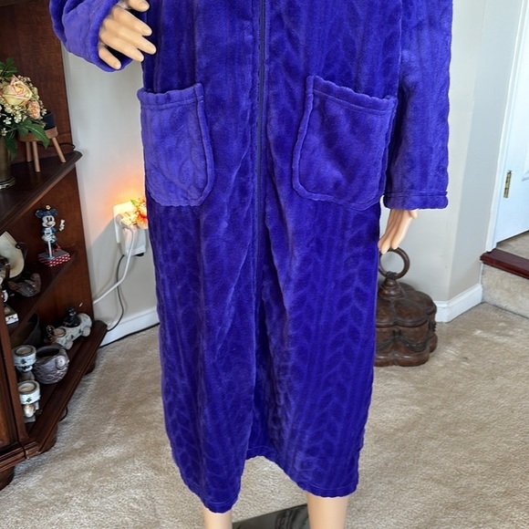 NWOT Collections Etc Vintage Purple Zip Up Robe Duster House Coat Cozy Midi - Picture 8 of 15